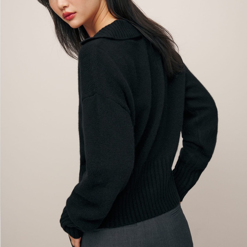 Reformation black Beckie cashmere collared v-neck sweater - Picture 2 of 9